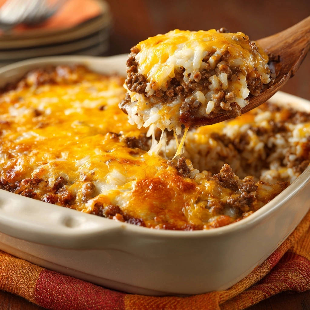 Cheesy Beef & Rice Bake